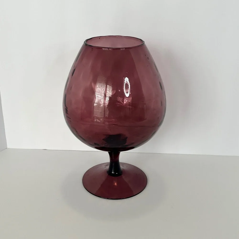 Amethyst Purple Hand Blown empoli Glass Oversized Brandy Snifter Vase 9.5 Inch